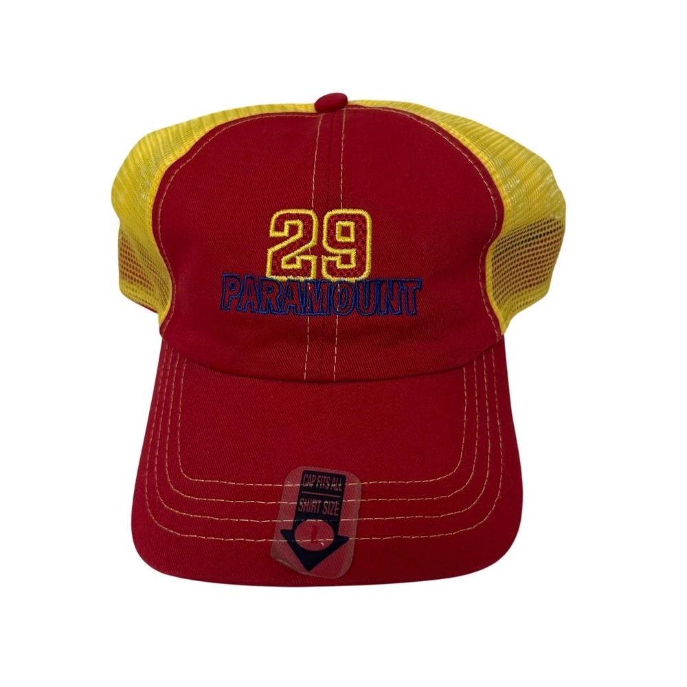 Paramount 29 Racing Trucker Hat Red Yellow Mesh Back Adjustable Cap One Size